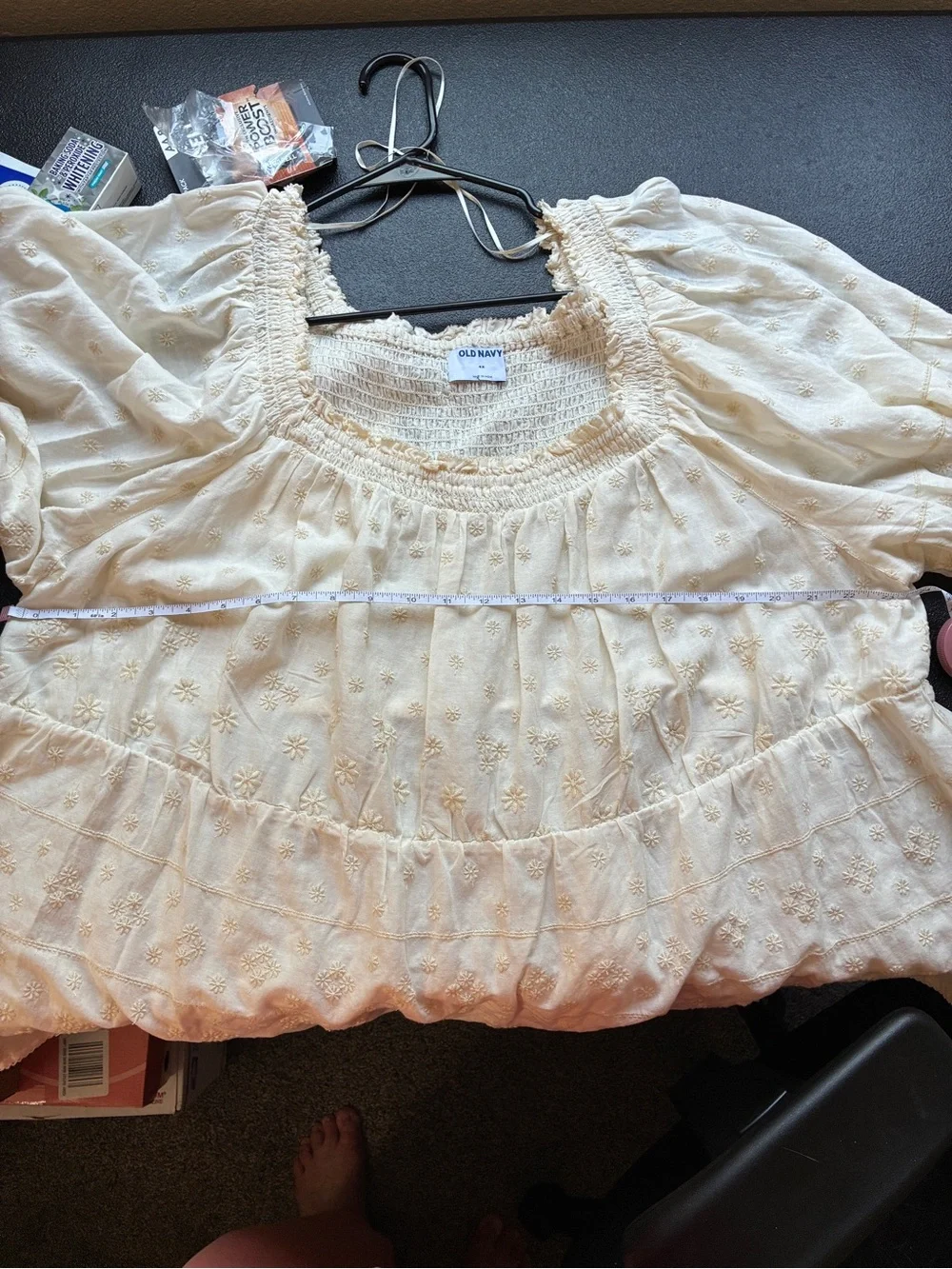 Old Navy Cream Smocked Square-Neck Peasant Blouse
